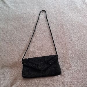 Black Beaded Envelope Shoulder Bag - Unbranded